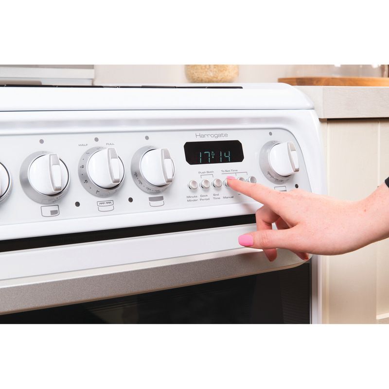 The Hotpoint CH60GCIW Carrick Gas Cooker comes in a crisp white