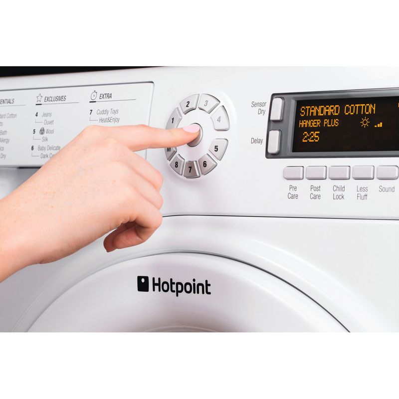 The Hotpoint Ultima SUTCD97B6GM Tumble Dryer in polar white is