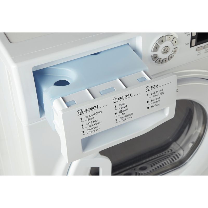 The Hotpoint Ultima SUTCD97B6GM Tumble Dryer in polar white is