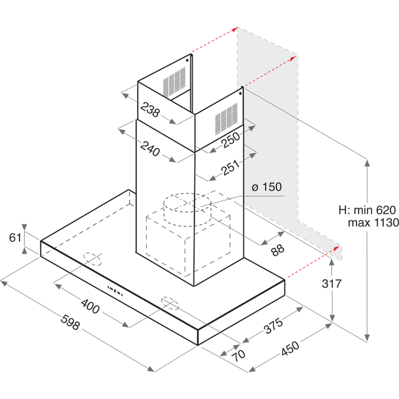Hotpoint HOOD Built-in PHBS6.8FLTIX Inox Wall-mounted Electronic Technical drawing