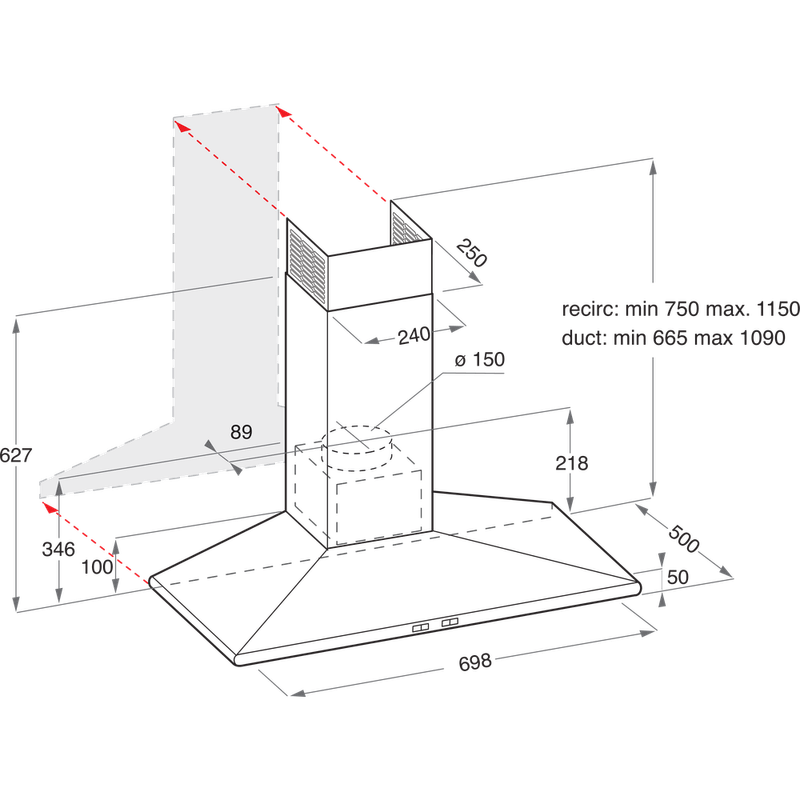 Hotpoint HOOD Built-in PHC7.7FLBIX Inox Wall-mounted Electronic Technical drawing