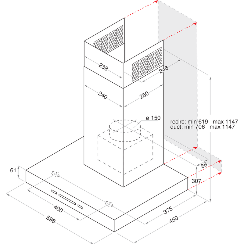 Hotpoint HOOD Built-in PHBS6.7FLLIX Inox Wall-mounted Electronic Technical drawing