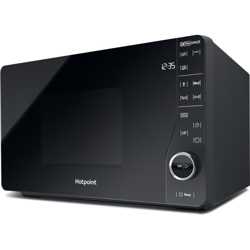 hotpoint extra space solo flatbed microwave 26 litre black