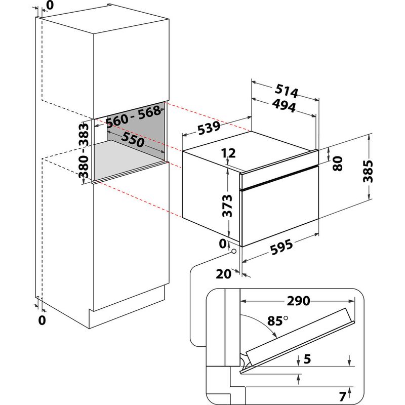 Hotpoint Microwave Built-in MD 454 IX H Stainless steel Electronic 31 MW+Grill function 1000 Technical drawing