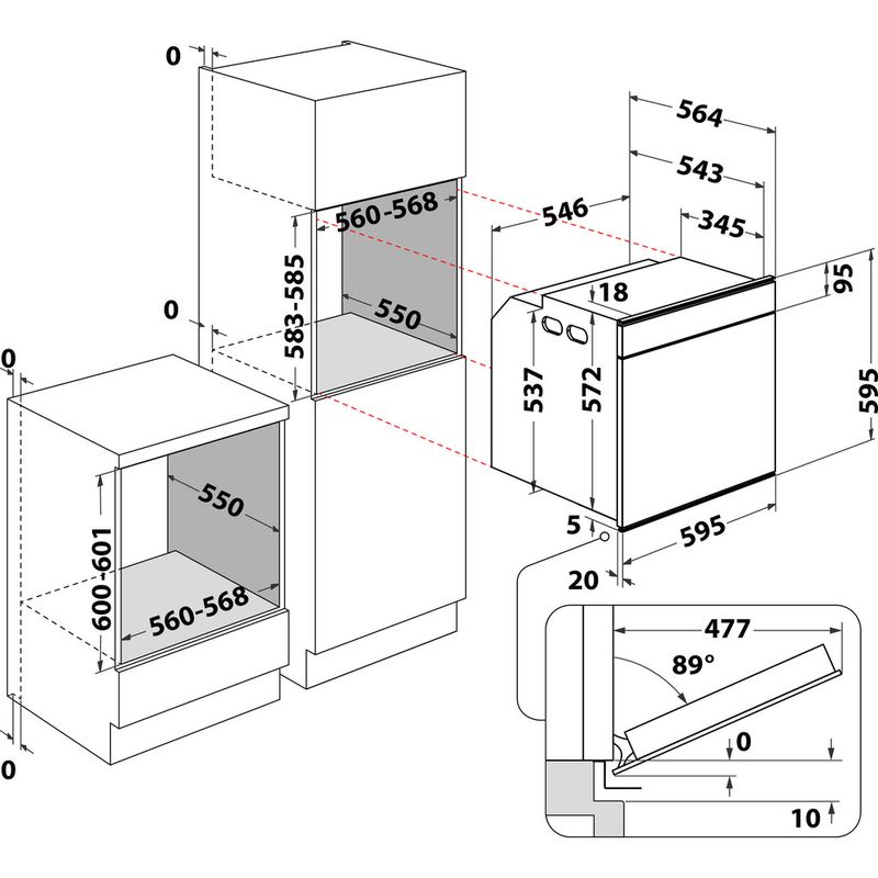 Hotpoint OVEN Built-in SI7 891 SP IX Electric A+ Technical drawing