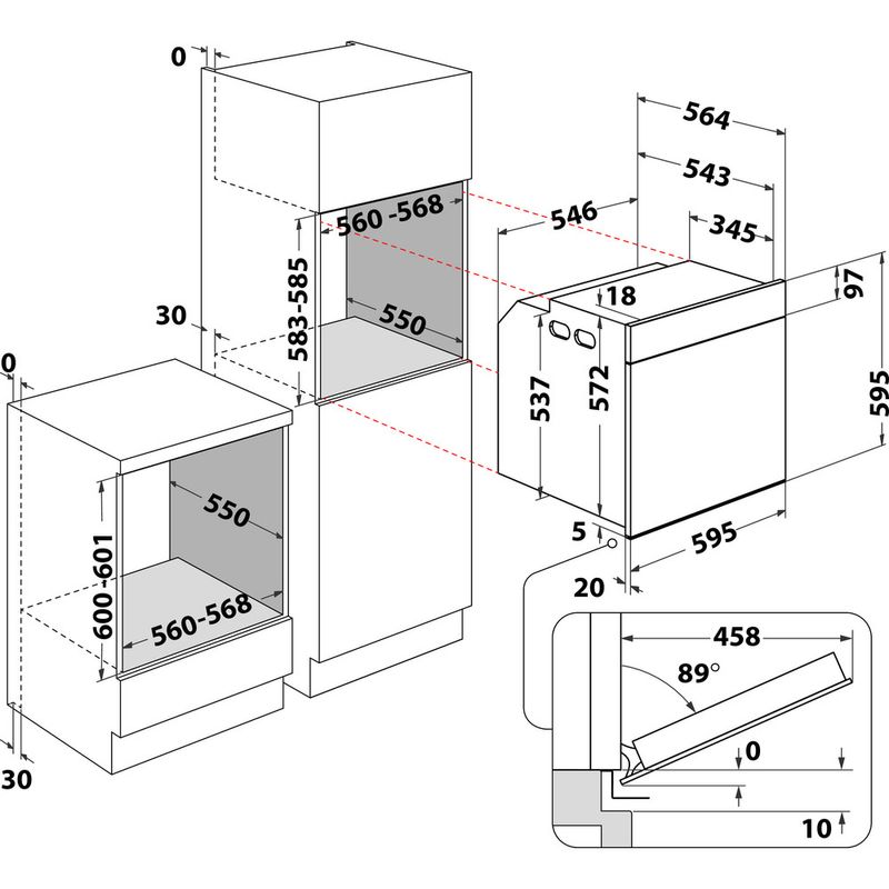 Hotpoint OVEN Built-in SI4 854 H IX Electric A+ Technical drawing