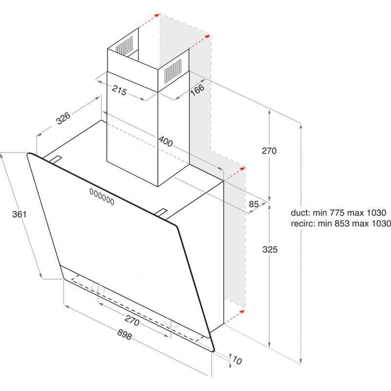 Hotpoint HOOD Built-in PHVP 8.7F LT K Black Wall-mounted Electronic Technical drawing