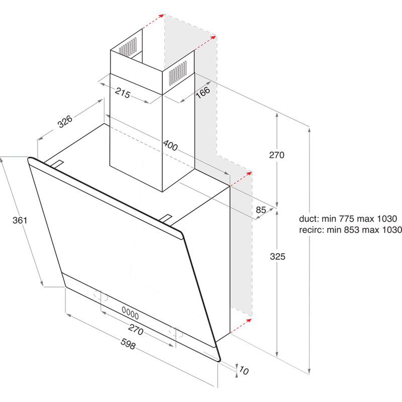 Hotpoint HOOD Built-in PHVP 6.6F LM K Black Wall-mounted Mechanical Technical drawing
