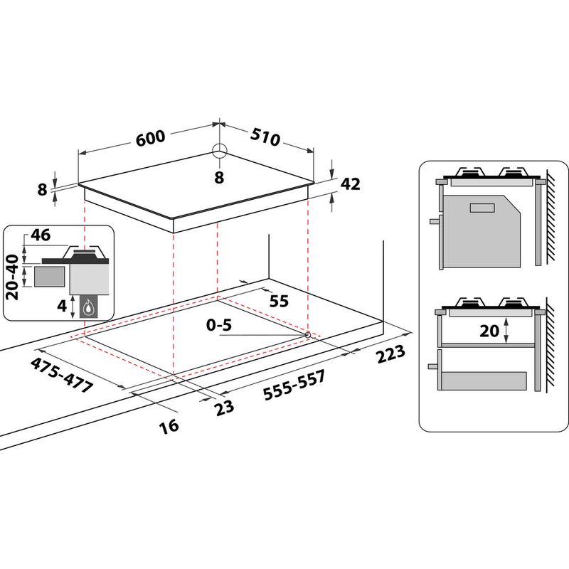 Hotpoint HOB FTGHG 641 D/H(BK) Black GAS Technical drawing