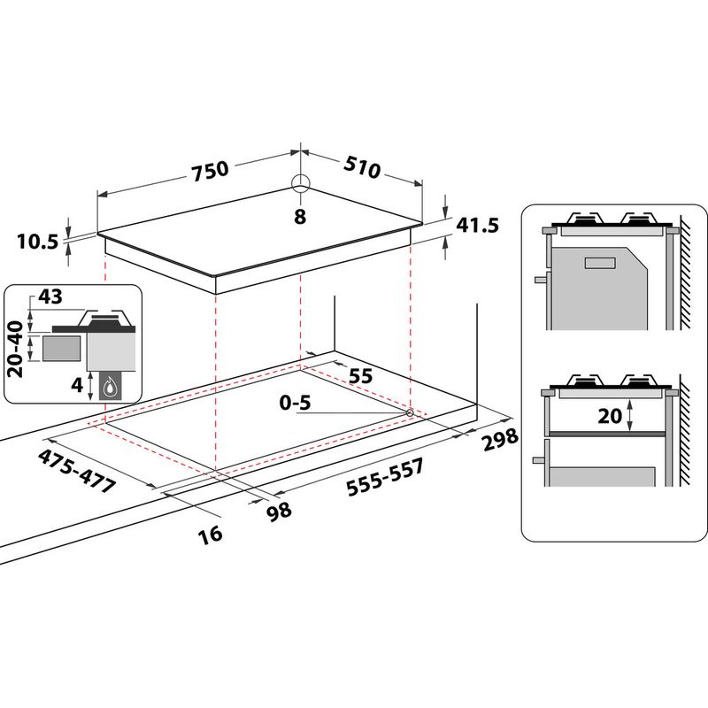 Hotpoint HOB FTGHG 751 D/H(BK) Black GAS Technical drawing