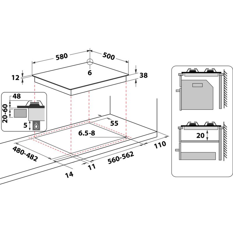 Hotpoint HOB PAN 642 IX/H Inox GAS Technical drawing