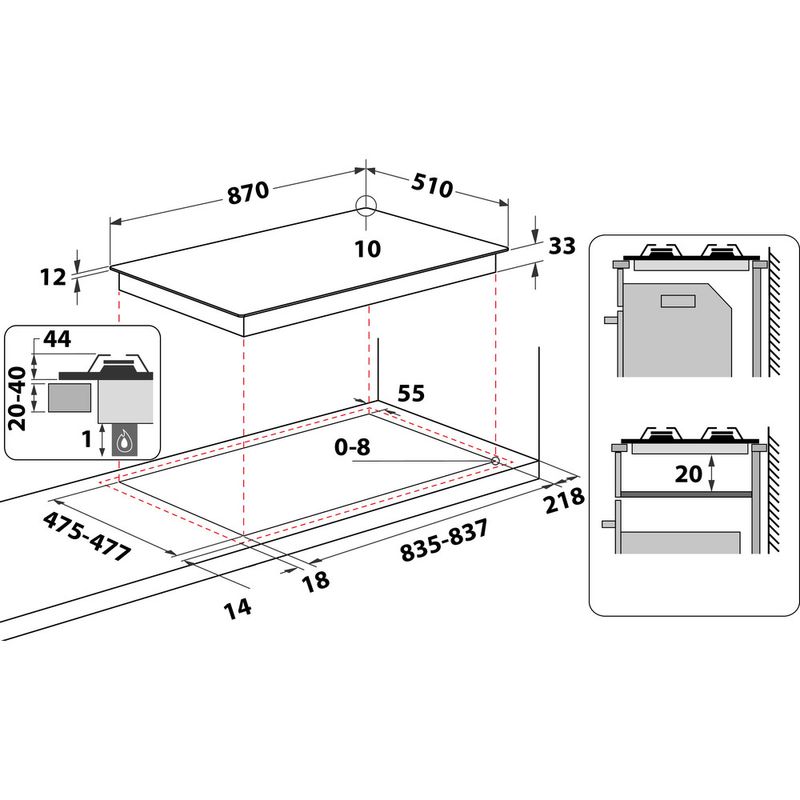 Hotpoint HOB PHC 961 TS/IX/H Inox GAS Technical drawing