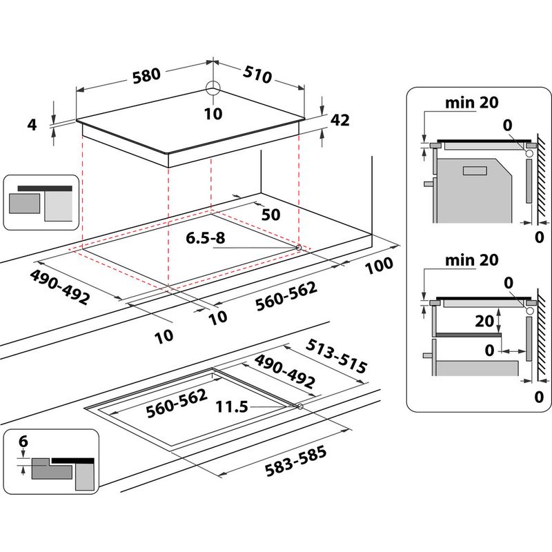 Hotpoint HOB HR 612 C H Black Radiant vitroceramic Technical drawing