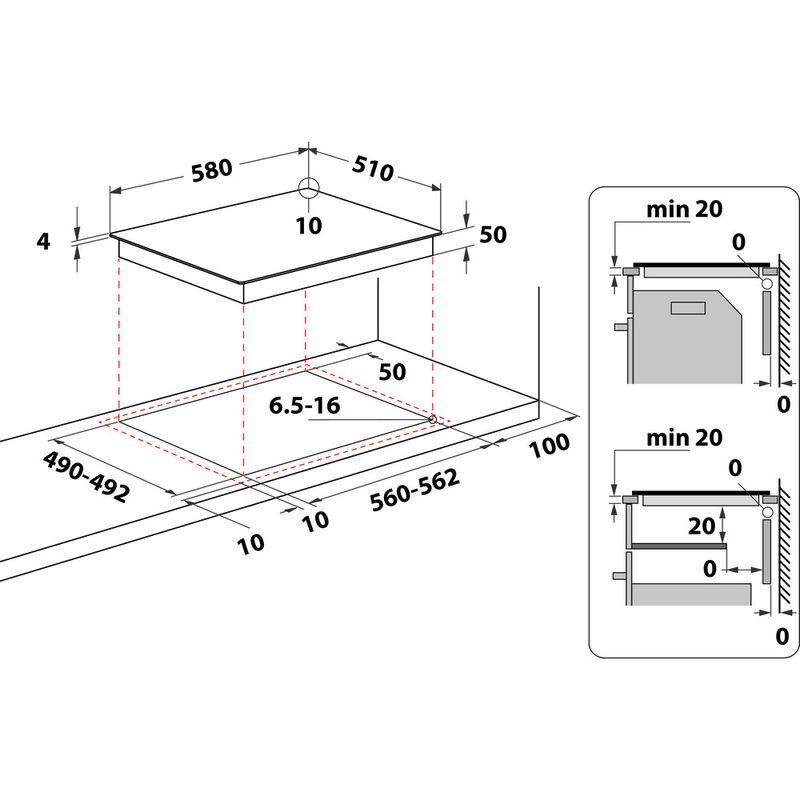 Hotpoint HOB HR 619 C H Black Radiant vitroceramic Technical drawing