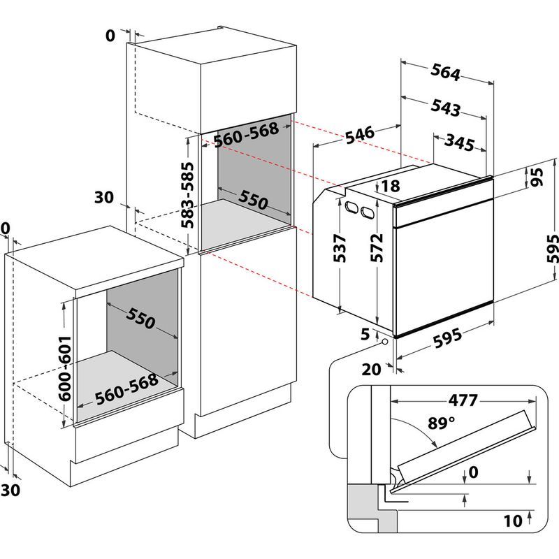 Hotpoint OVEN Built-in SI6 874 SH IX Electric A+ Technical drawing