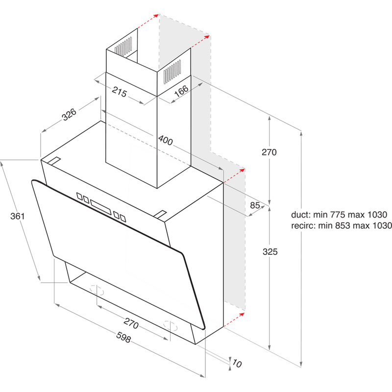 Hotpoint HOOD Built-in PHVP 6.4F AL K/1 Black Wall-mounted Electronic Technical drawing