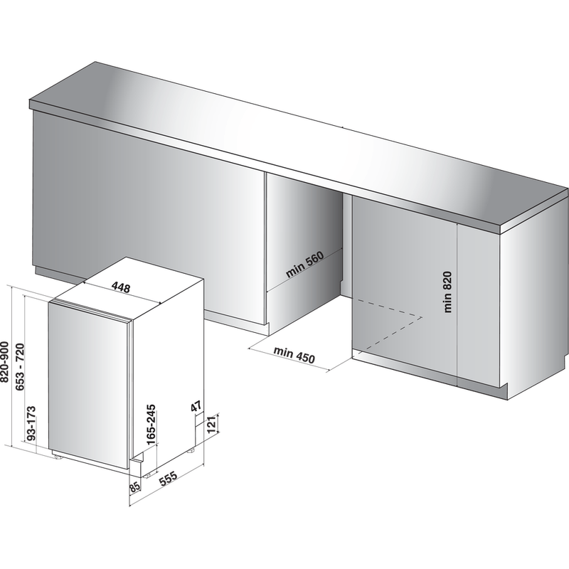 Hotpoint-Dishwasher-Built-in-HSIE-2B19-UK-Full-integrated-A--Technical-drawing