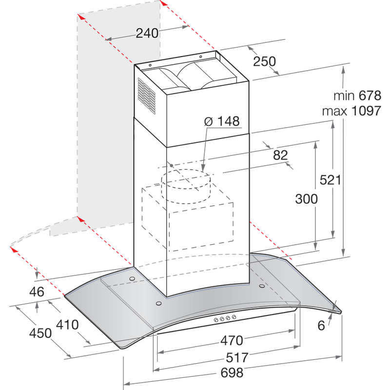 Hotpoint HOOD Built-in PHGC7.4FLMX Inox Wall-mounted Mechanical Technical drawing