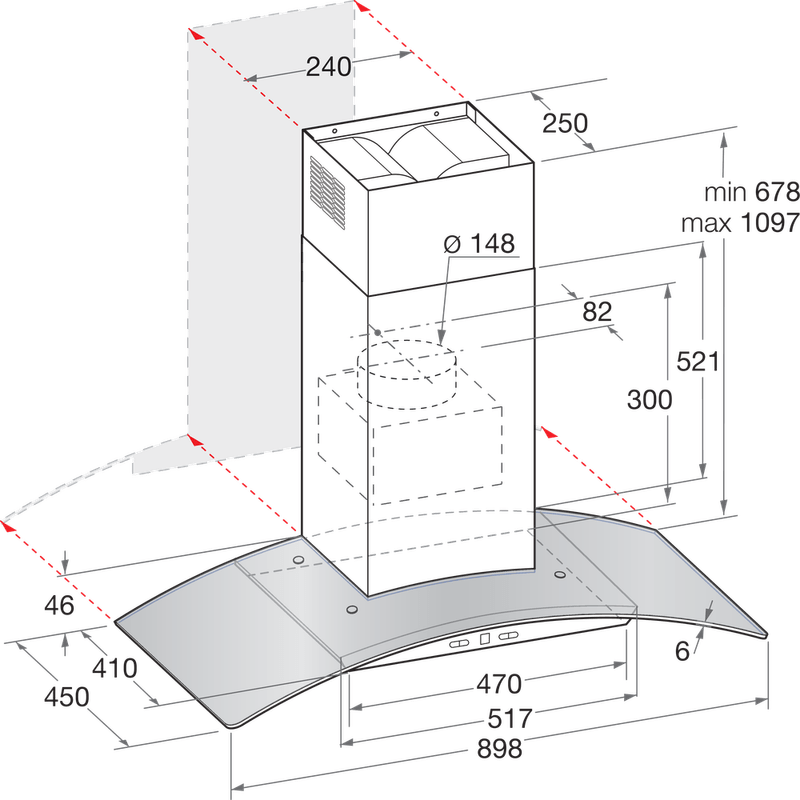 Hotpoint HOOD Built-in PHGC9.4FLMX Inox Wall-mounted Mechanical Technical drawing