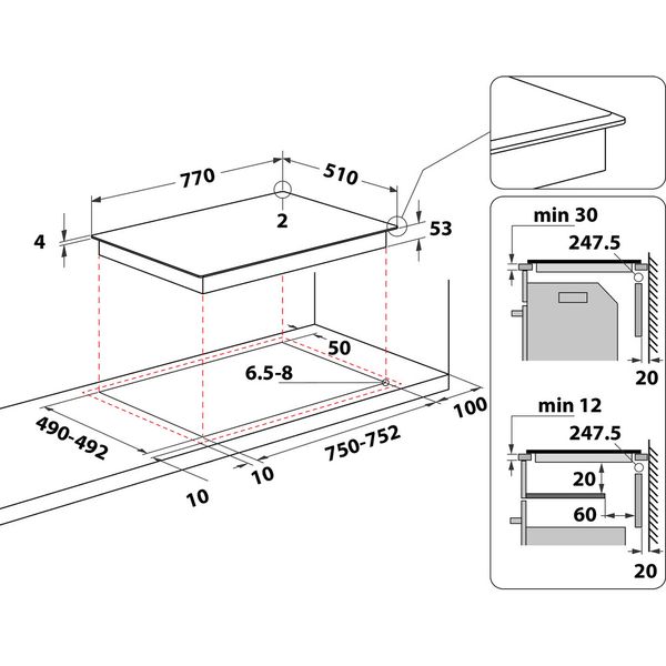Hotpoint HOB ACP 778 C/BA Black Induction vitroceramic Technical drawing