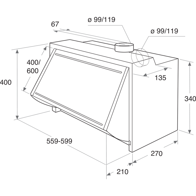 Hotpoint HOOD Built-in PAEINT 66F LS W White Built-in Mechanical Technical drawing