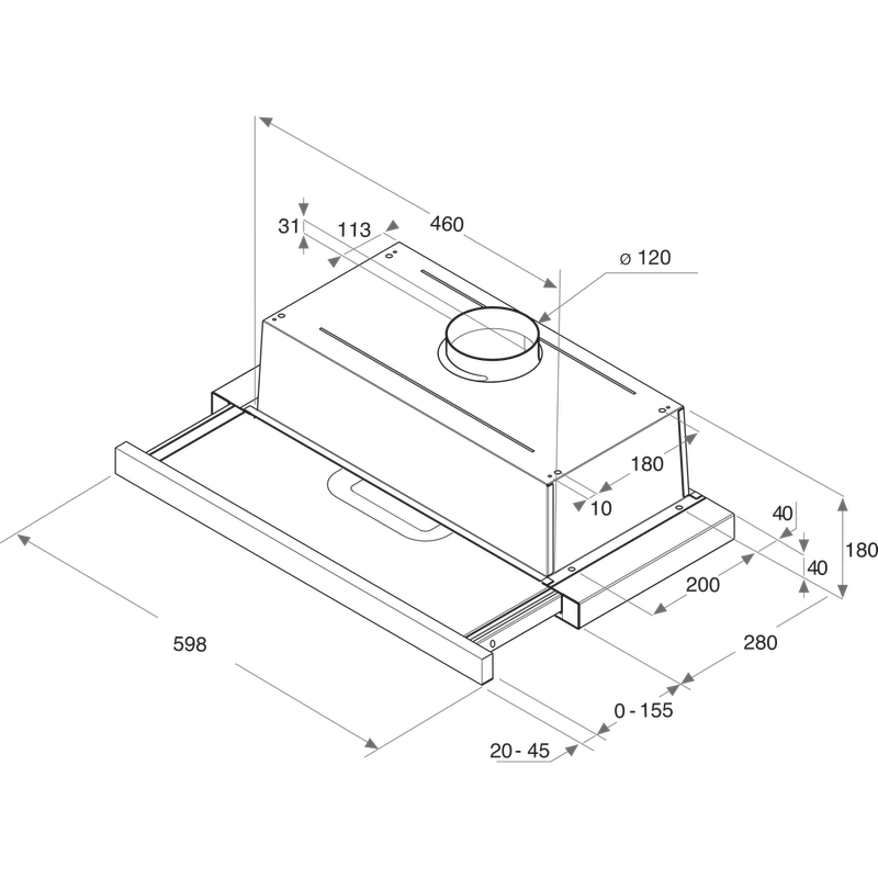 Hotpoint HOOD Built-in HSFX.1/1 Inox Built-in Mechanical Technical drawing