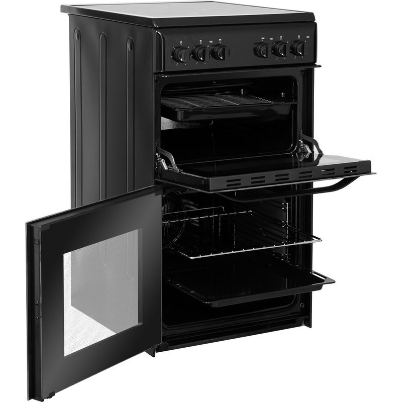 Hotpoint-Double-Cooker-HD5V92KCB-UK-Black-A-Vitroceramic-Perspective-open