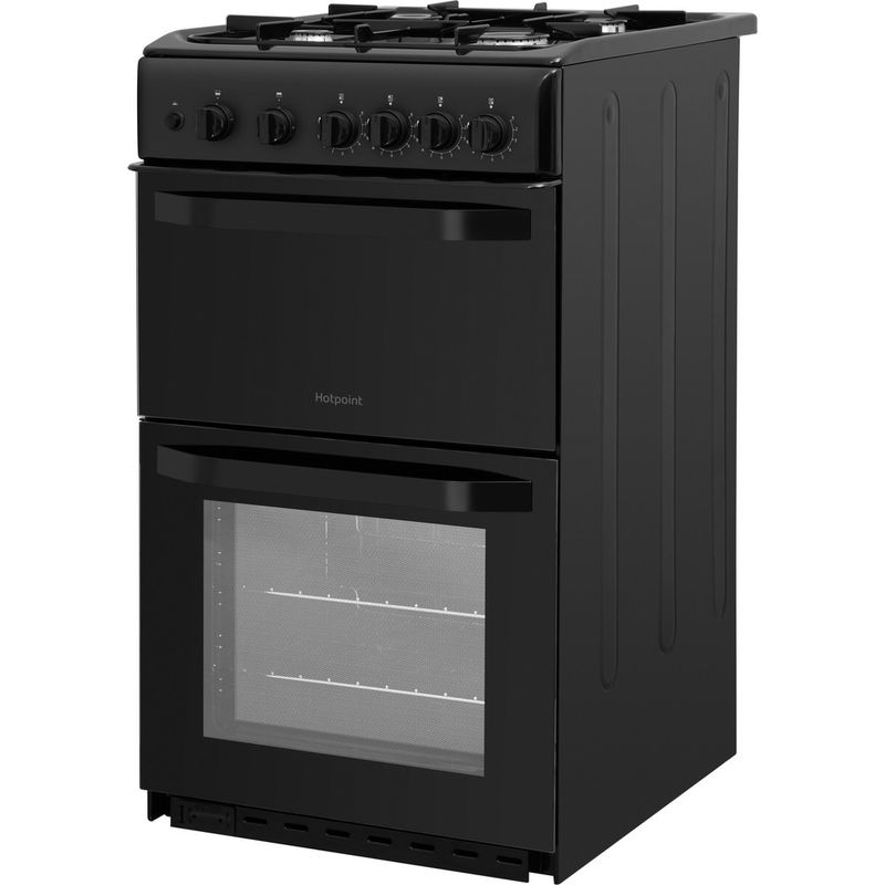 Hotpoint Double Cooker HD5G00KCB/UK Black A+ Enamelled Sheetmetal Perspective