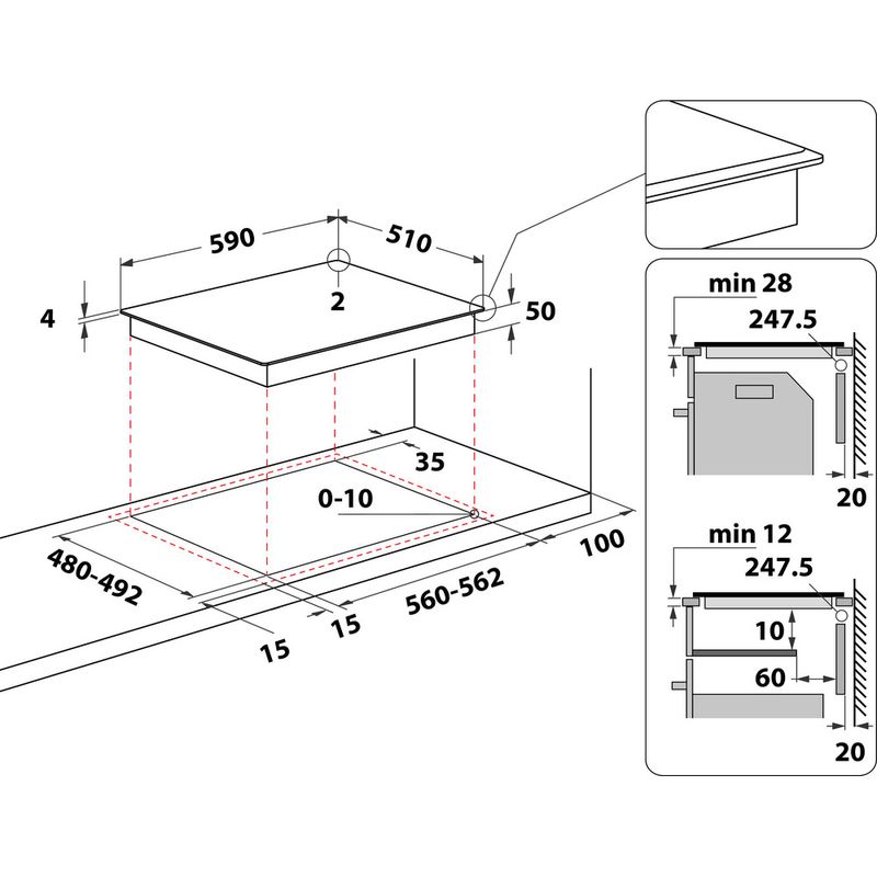 Hotpoint HOB TB 7960C BF Black Induction vitroceramic Technical drawing