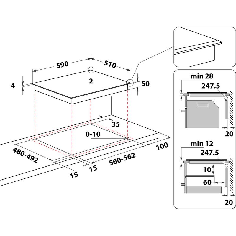 Hotpoint HOB TS 9960C BF Black Induction vitroceramic Technical drawing