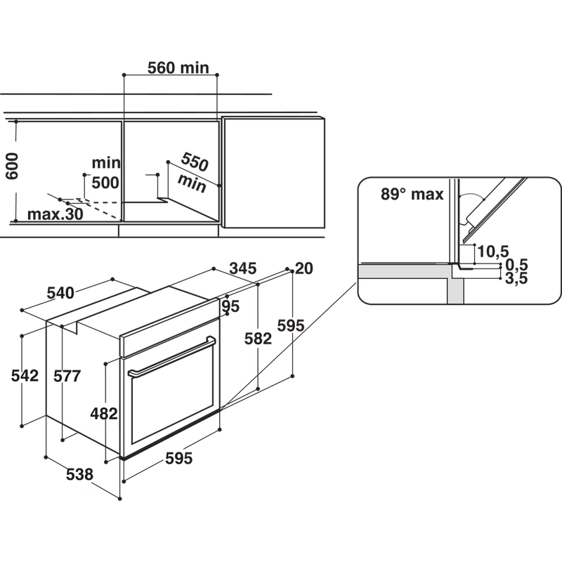 Hotpoint OVEN Built-in SI9 S8C1 SH IX H Electric A+ Technical drawing