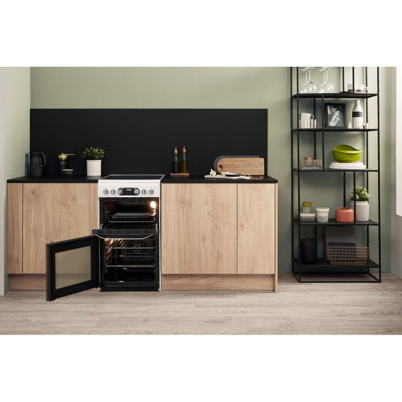 Hotpoint Double Cooker HD5V93CCW/UK White A Vitroceramic Lifestyle frontal open