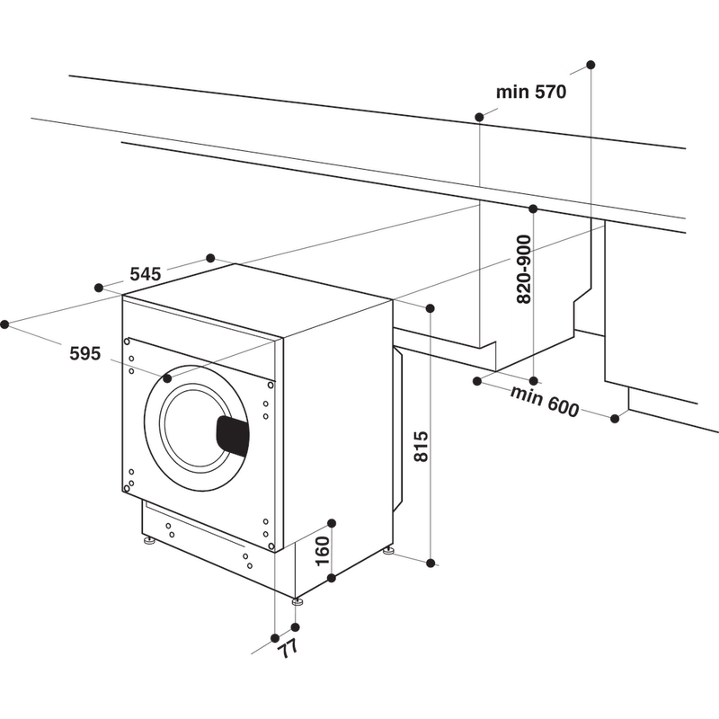 Hotpoint Washing machine Built-in BI WMHG 91484 UK White Front loader C Technical drawing