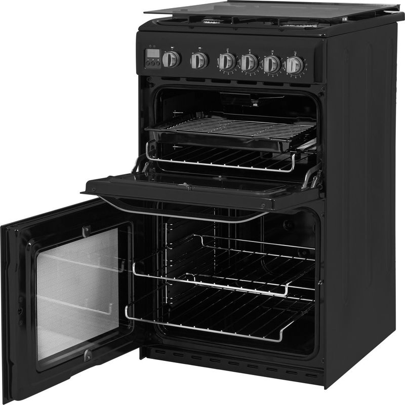 Hotpoint-Double-Cooker-HD5G00CCBK-UK-Black-A--Enamelled-Sheetmetal-Perspective-open