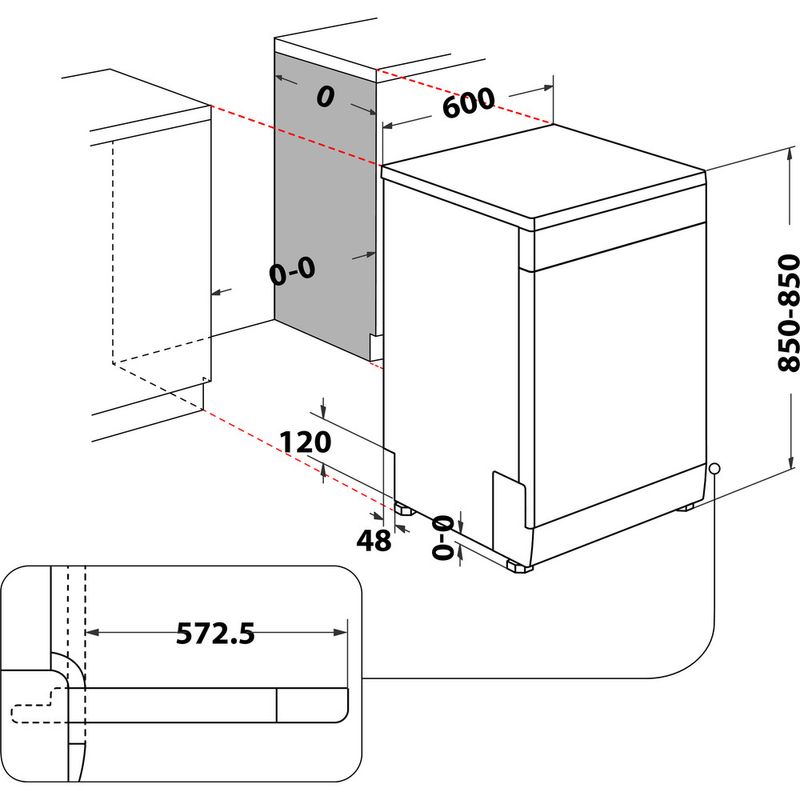 Hotpoint Dishwasher Freestanding HFC 3C26 WC B UK Freestanding E Technical drawing