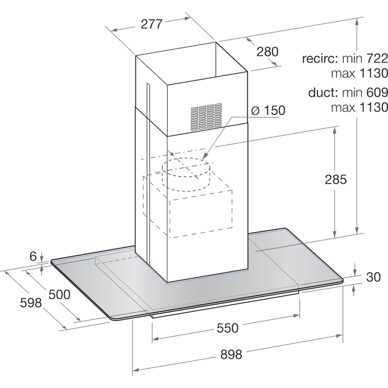 Hotpoint HOOD Built-in UIF 9.3F LB X Inox Island Electronic Technical drawing