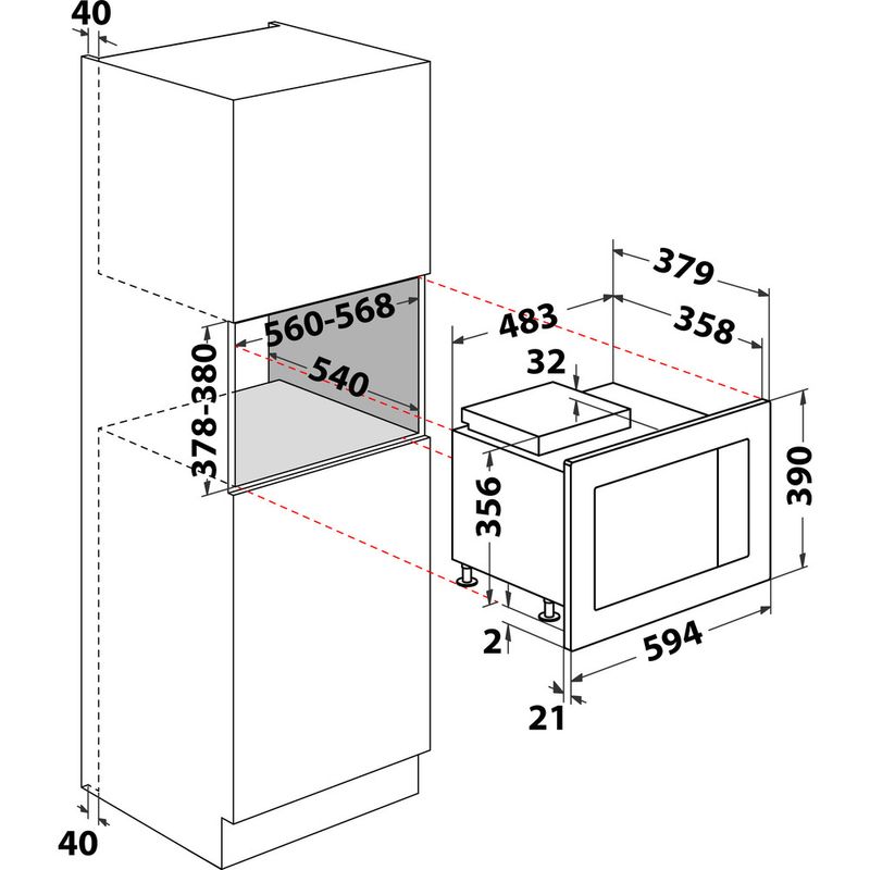 Hotpoint Microwave Built-in MF25G IX H Inox Electronic 25 MW+Grill function 900 Technical drawing