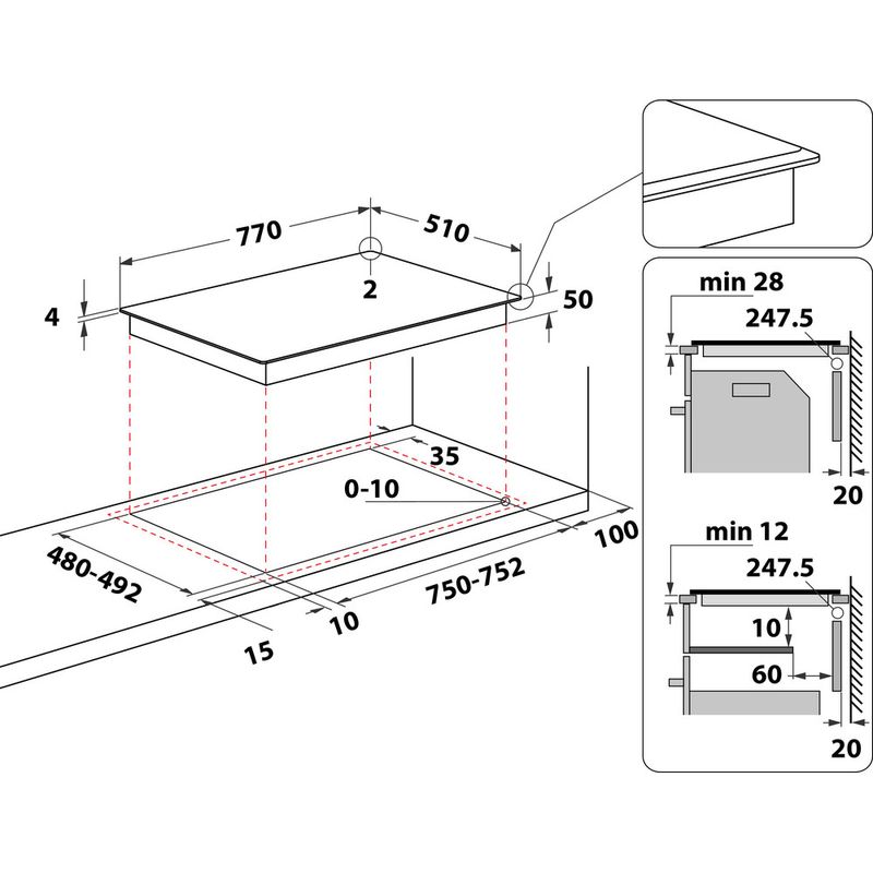 Hotpoint HOB TB 3977B BF Black Induction vitroceramic Technical drawing