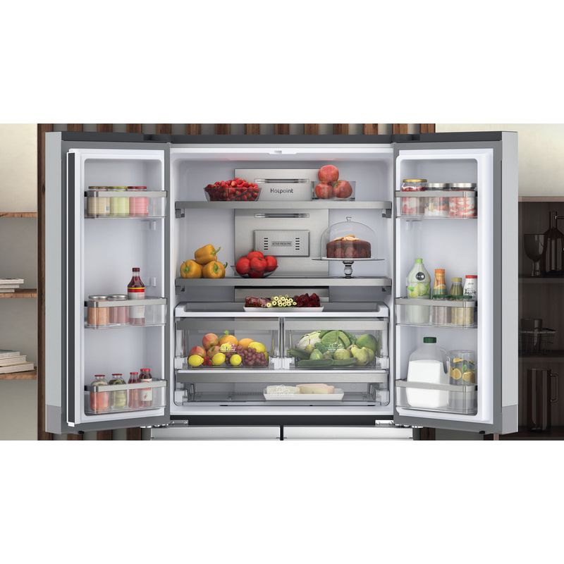 Hotpoint Side-by-Side Freestanding HQ9 M2L UK Inox Look Lifestyle frontal open