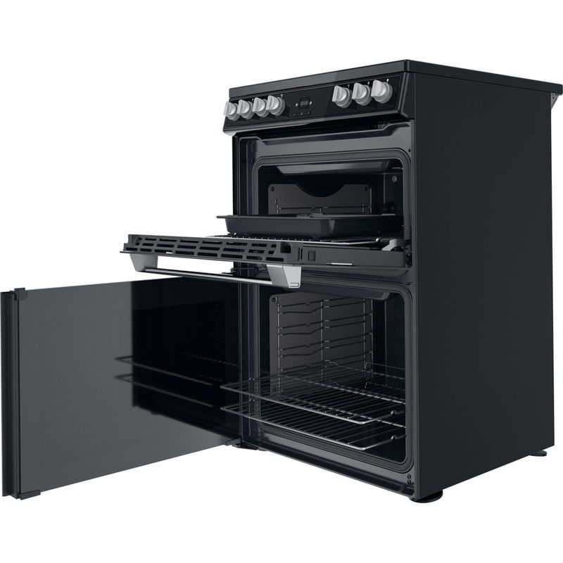 Hotpoint Double Cooker HDT67V9H2CB/UK Black A Perspective open