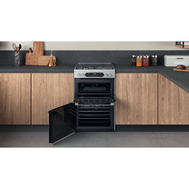 Hotpoint Double Cooker HDM67G8C2CX/UK Inox A Lifestyle frontal open