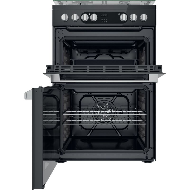 Hotpoint-Double-Cooker-HDM67G9C2CSB-UK-Black-A-Frontal-open