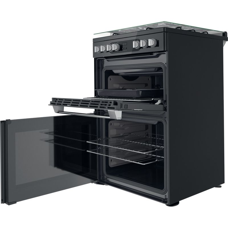 Hotpoint Double Cooker HDM67G9C2CSB/UK Black A Perspective open