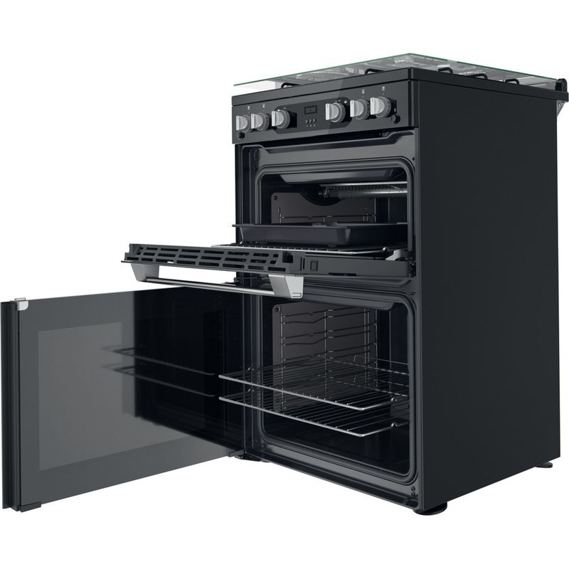 Hotpoint Double Cooker HDM67G0C2CB/UK Black A+ Perspective open