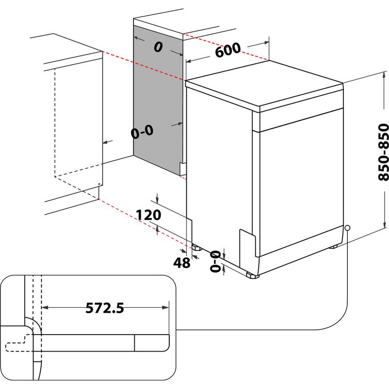 Hotpoint Dishwasher Freestanding HFC 3C26 W C UK Freestanding E Technical drawing