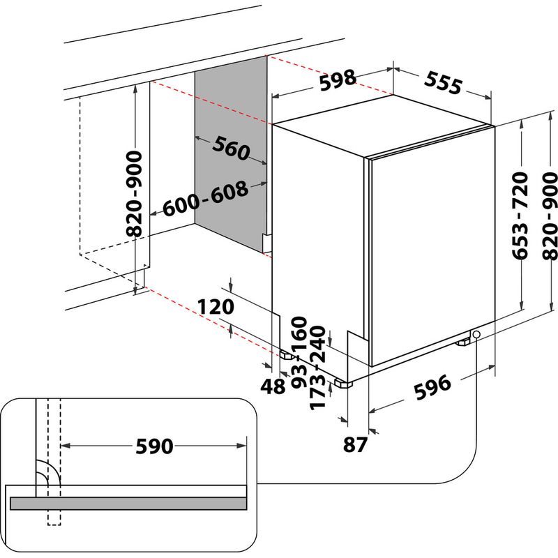 Hotpoint Dishwasher Built-in HDIC 3B+26 C W UK Full-integrated E Technical drawing