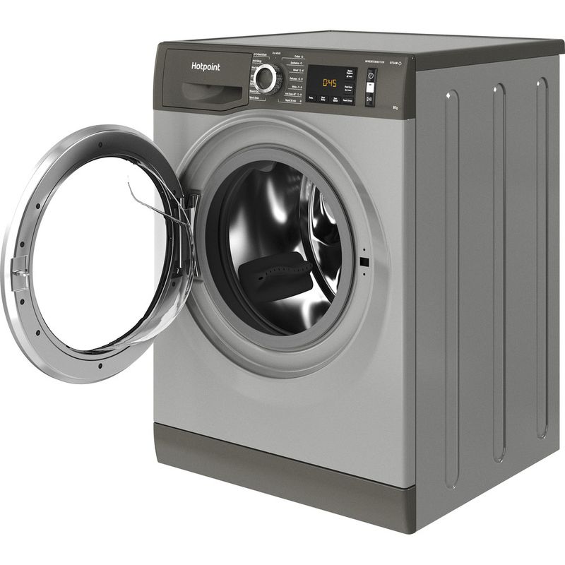 Hotpoint Washing machine Freestanding NM11 844 GC A UK N Graphite Front loader B Perspective open