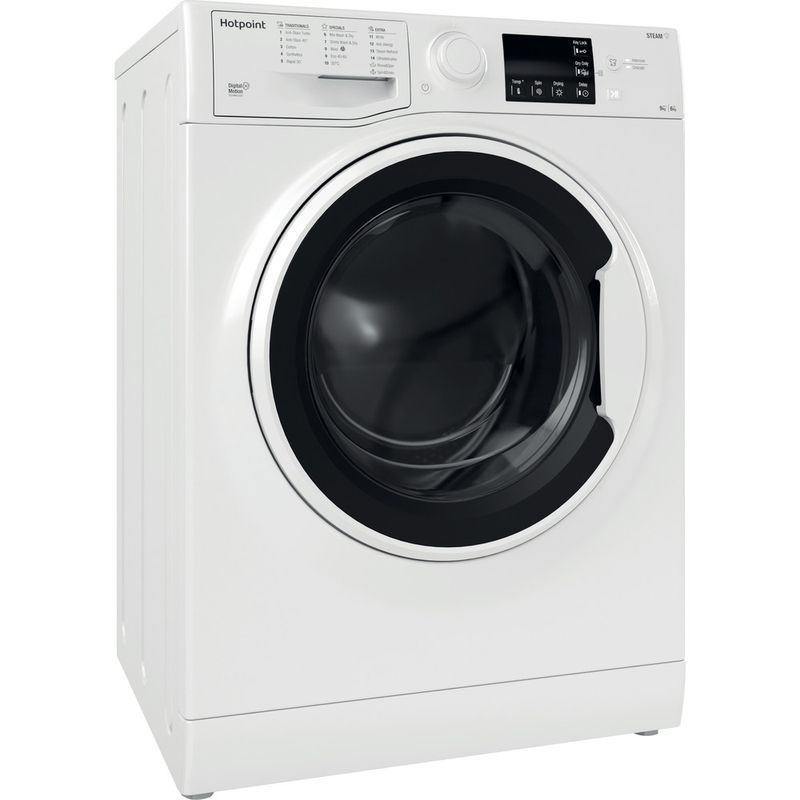 Hotpoint Washer dryer Freestanding RDGE 9643 W UK N White Front loader Perspective