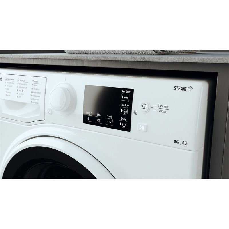 Hotpoint Washer dryer Freestanding RDGE 9643 W UK N White Front loader Lifestyle control panel