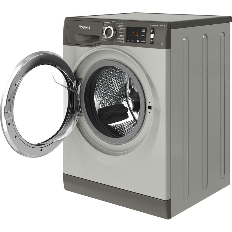 Hotpoint Washing machine Freestanding NM11 945 GC A UK N Graphite Front loader B Perspective open